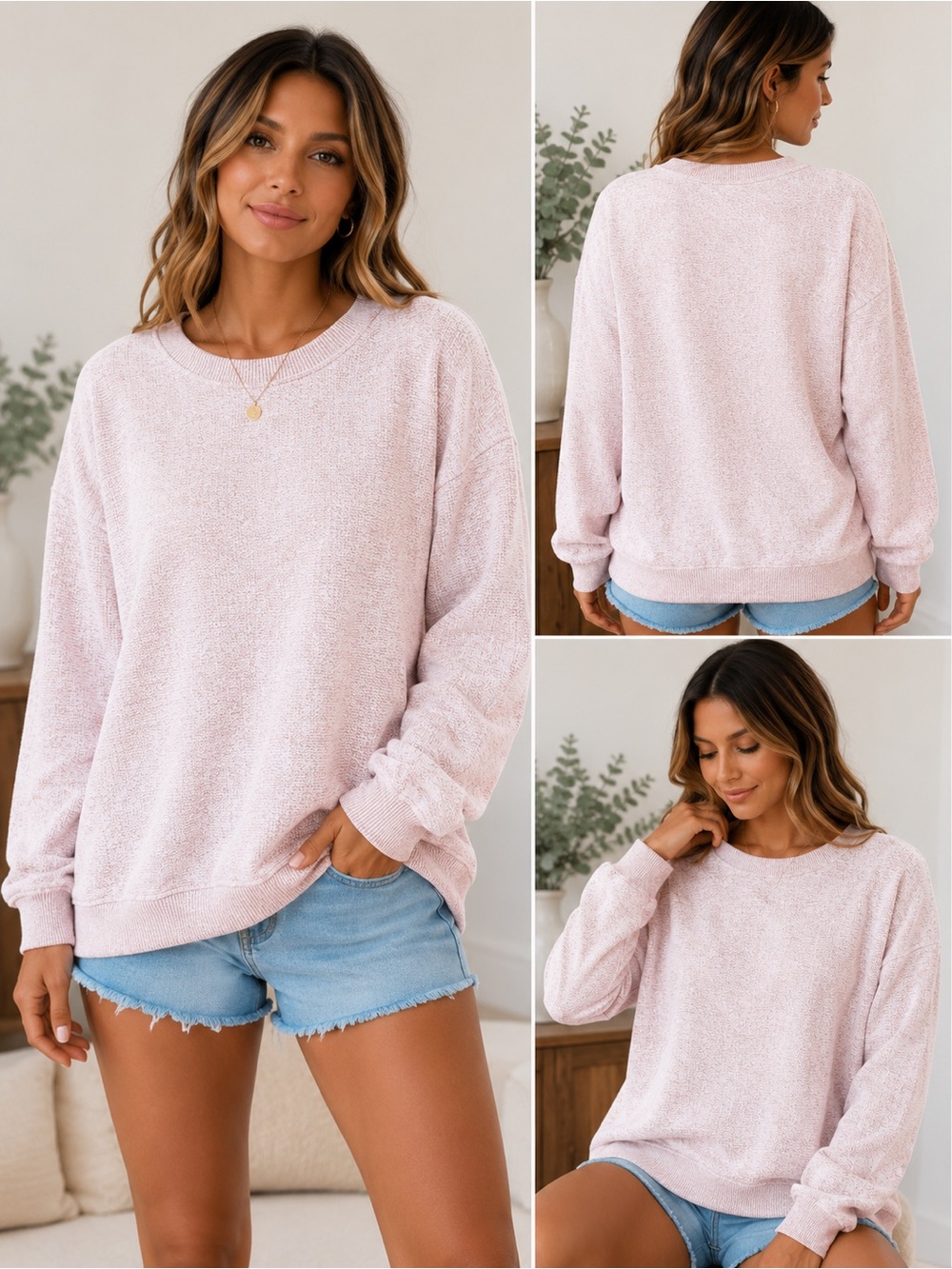 Pacific & Co. Collection Pink Terry Cloth Sweatshirt Size Small Cozy